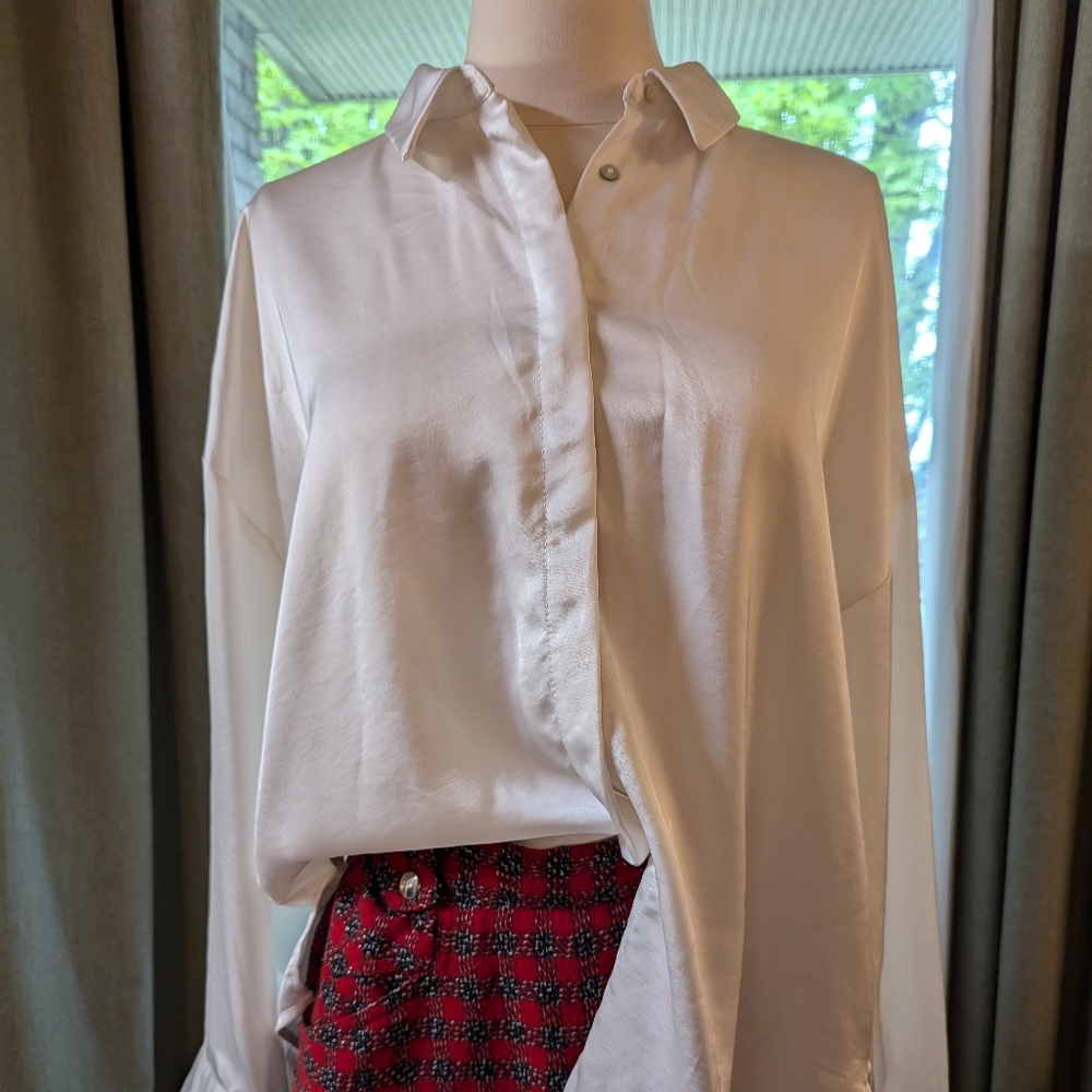Zara Silky White Button-Up Shirt